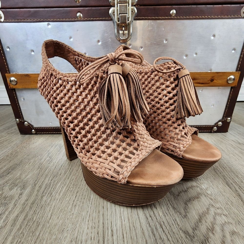 Pencey Alexus Woven Platform Leather Sandals size 7